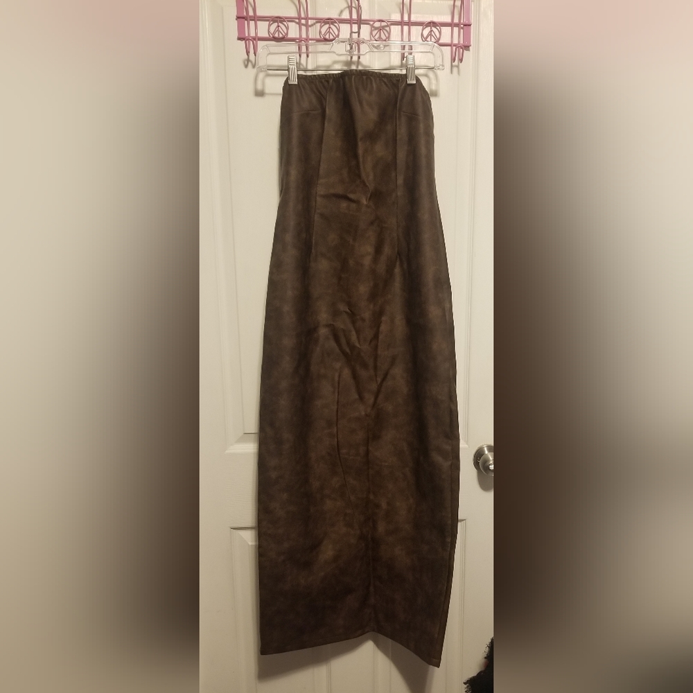 NWOT Prettylittlething Shape Brown Washed Effect Faux Leather Size 6 - Picture 8 of 14